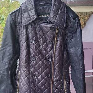 Guess Women's Black Leather Quilted Jacket